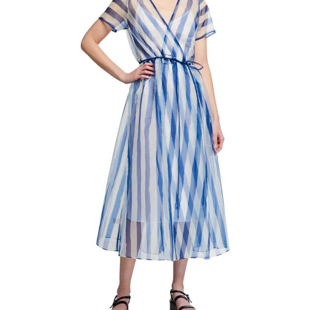 Staud Filippa Painted Stripe Organza Wrap Dress SZ M